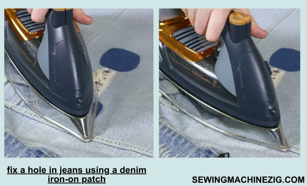 fix a hole in jeans using a denim iron-on patch